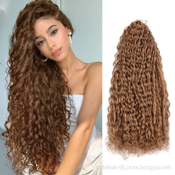 Hot Selling Cheap 24Inch Ombre Red Brown Long Wavy Water Deep Wave Braids Kinky Curly Crochet Braiding Synthetic Hair Extensions